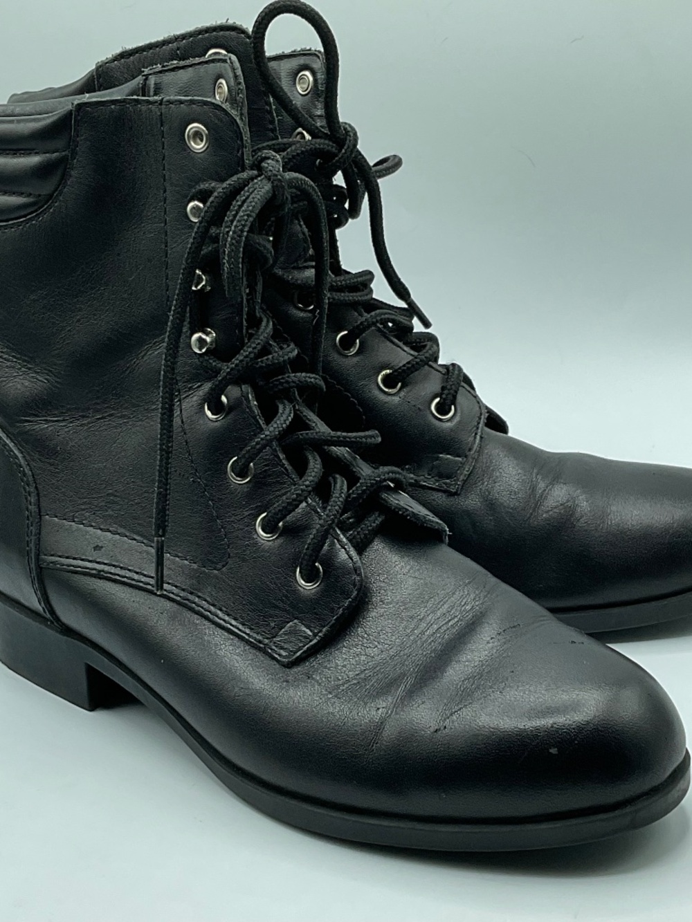 Acme black Ankle leather boots Goth size 6M lace-up boots Size 6